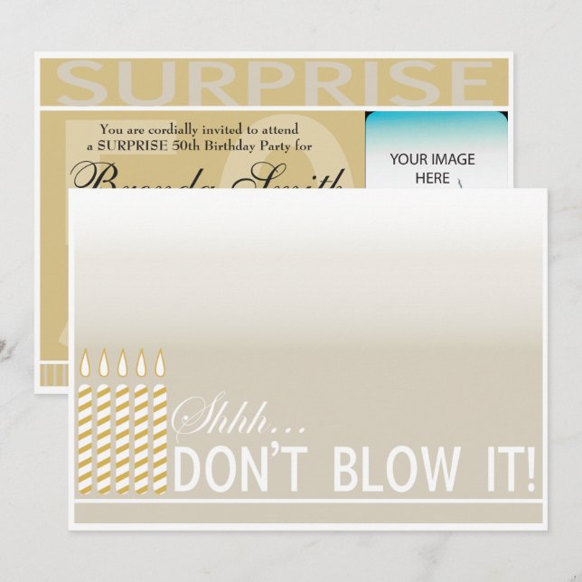 50º Convite Dourado para Festas de aniversário Sur (Frente/Verso)