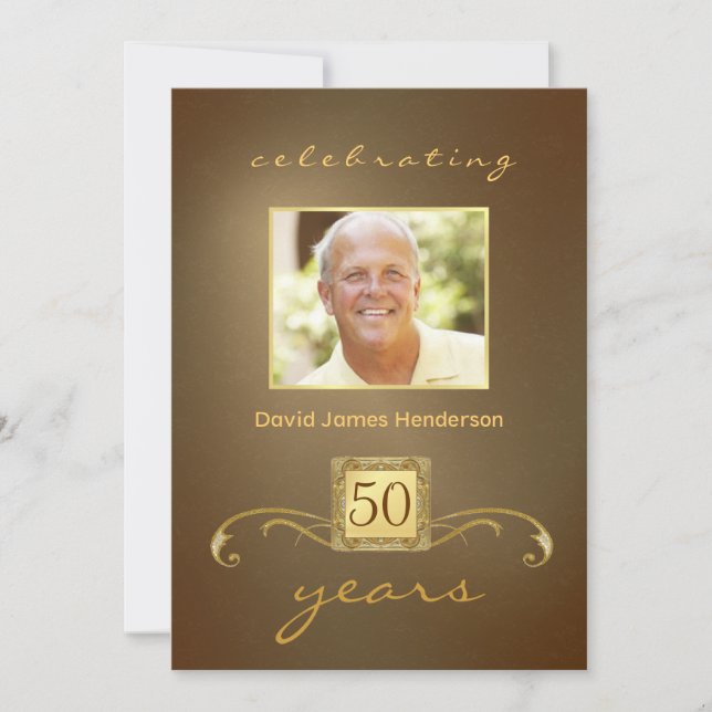 50º Convites de aniversário - Monograma Dourado (Frente)