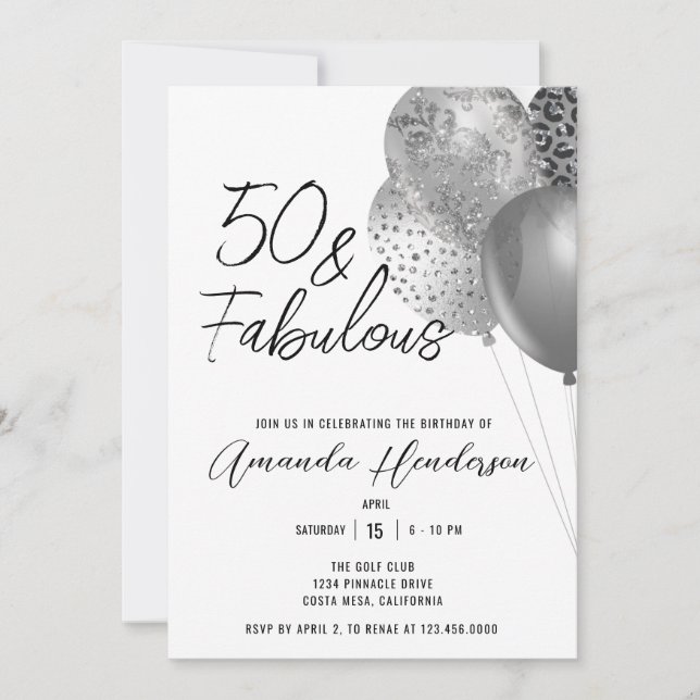 50º e Fabuloso 50º Convite de Aniversário (Frente)