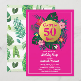 50º rosa tropical convite de aniversário