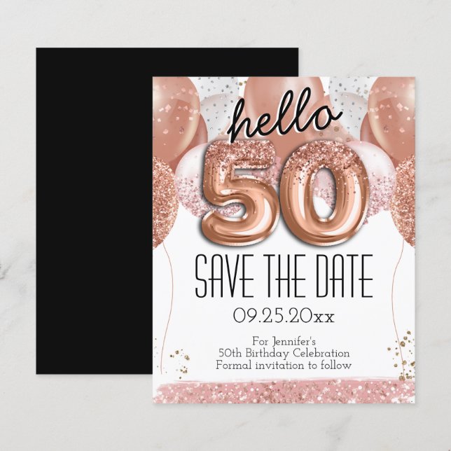 50.º Aniversário com brilho rosa Salve a data (Frente/Verso)