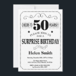 50. º Aniversário Convite Preto e Branco<br><div class="desc">Surpreenda 50º Aniversário da Tipografia Branca e Preta. Fundo preto e branco. Aniversário Adulto. Homens ou Mulheres Aniversário. Meninos Meninos ou Meninas Meninas Meninas Adolescentes Convidam. 13 15 16º 18º 20 21rua 30 40º 50º 60º 80 de 70 100º. Qualquer Idade. Para mais personalização, clique no botão "Personalizar" e use...</div>