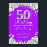 50. º Aniversário Convite Purple e Diamante de Pra<br><div class="desc">50º Convite de Aniversário. Diamante Rinoestone Roxo e Silver. Convite para o Elegante Birthday Bash. Aniversário Adulto. Aniversário das mulheres. Homens Aniversário.
Para mais personalização,  clique no botão "Personalizar" e use a ferramenta design para modificar este modelo.</div>