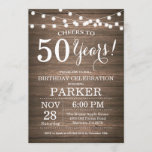 50.º Aniversário da Madeira de Convite<br><div class="desc">Rustic 50º Aniversário Invitation Wood Background com luzes de cordas. 13 15 16º 18º 20 21 rua 30 40º 50º 80 de 60º 70 de 100º, qualquer idade. Aniversário Adulto. Mulher ou Festa de aniversário masculina. Para mais personalização, clique no botão "Personalizar" e use a ferramenta design para modificar este...</div>