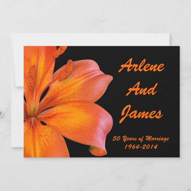 50.º aniversário do convite do janto Lily a preto (Frente)