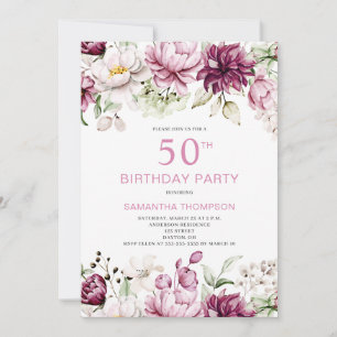 50.º Convite de Aniversário do Elegante Pink Flora
