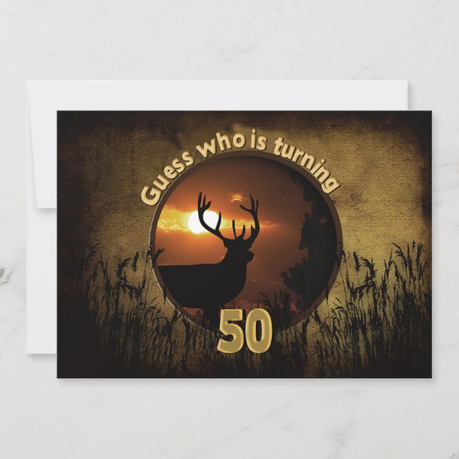 50. º CONVITE DE ANIVERSÁRIO — Sunset, Deer, Hunte (Frente)