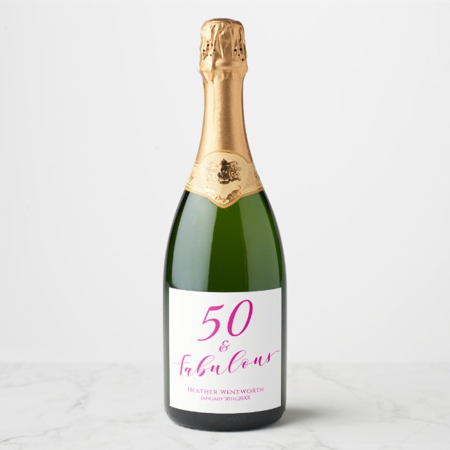 50 and Fabulous Fiftieth Birthday Pink Name Date  (Frente)