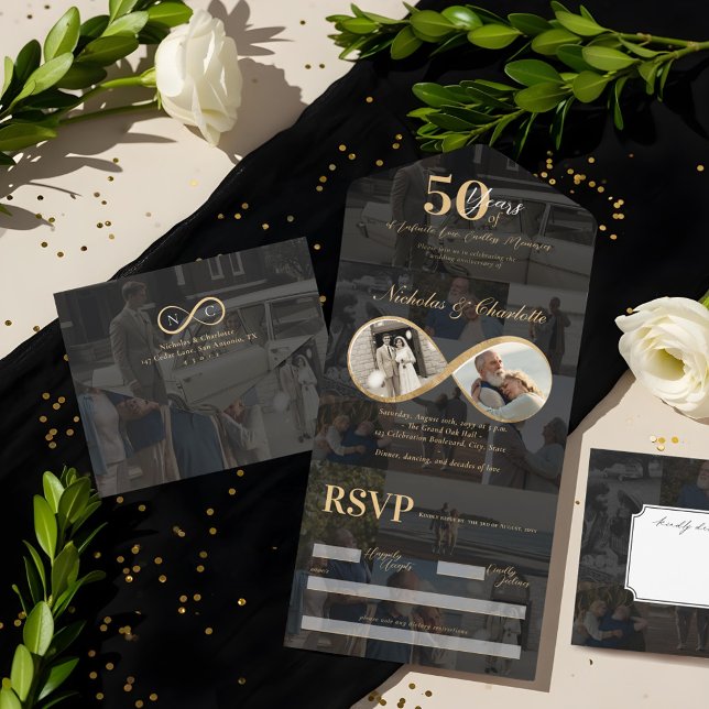 50 Anos Amor Infinito Colagem de Fotos Aniversário (50 Years Love Infinity Photo Collage Anniversary All In One Invitation)