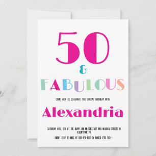 50 & Convite de Aniversário Colorido Moderno Fabul