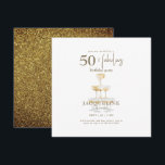 50 e Fabulosa Festa de aniversário Dourada Quadrad<br><div class="desc">Convite de aniversário preto,  branco e Dourado 50 e fabuloso. Moderno. Quadrada. Imagem de brilho.</div>