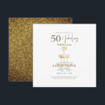 50 e Fabulosa Festa de aniversário Dourada Quadrad<br><div class="desc">Convite de aniversário preto,  branco e Dourado 50 e fabuloso. Moderno. Quadrada. Imagem de brilho.</div>