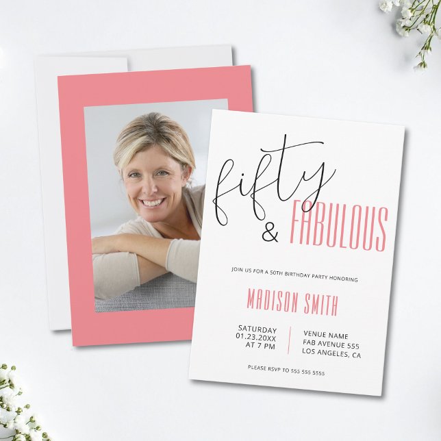 50 e Fabulosa Foto 50.º Convite de Aniversário (50 and Fabulous Photo 50th Birthday Invitation)