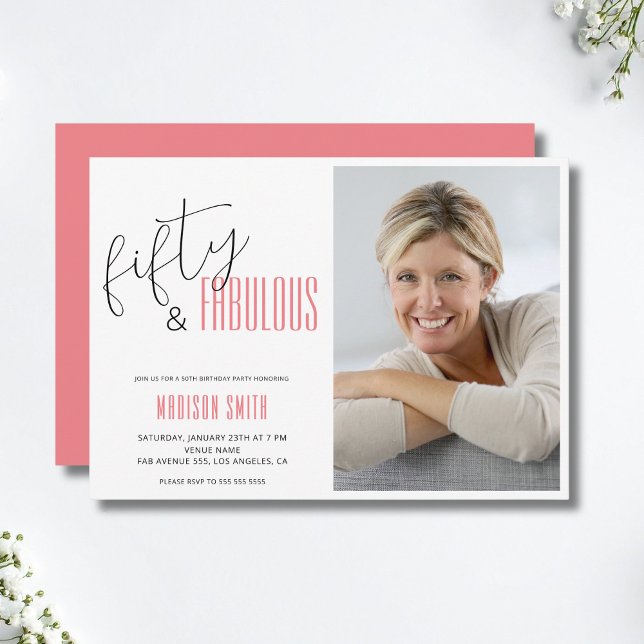 50 e Fabulosa Foto 50.º Convite de Aniversário (50 and Fabulous Photo 50th Birthday Invitation)