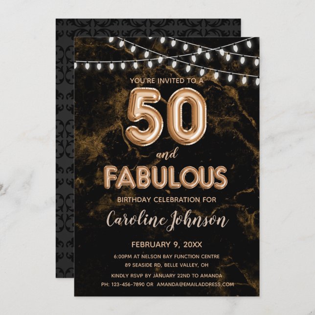 50 e Fabulosas Convites de Aniversário para Balões (Frente/Verso)