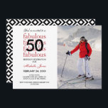 50 e Fabuloso 50º Convite Fotográfico de Aniversár<br><div class="desc">Enviem 50º convites de aniversário legal, modernos e personalizáveis para a sua comemoração do quinquagésimo aniversário. Um grande "50" preto em negrito repousa sobre a palavra "fabuloso" repetida 4 vezes em vermelho. Um pequeno e preto é encaixado no zero dos cinquenta completando o design gráfico. Substitua a foto da amostra...</div>