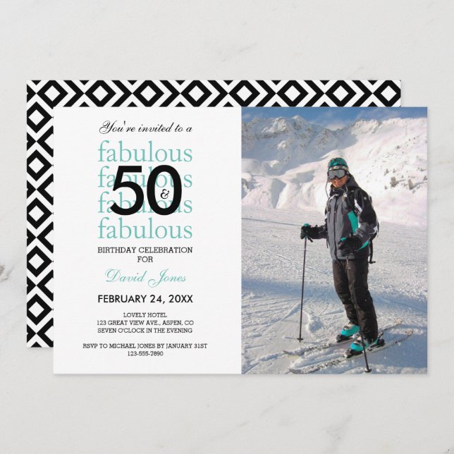 50 e fabuloso 50. º Aniversário do Convite Fotográ (Frente/Verso)