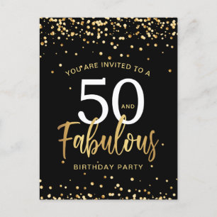 50 e Fabuloso Convite de Aniversário Preto e Doura