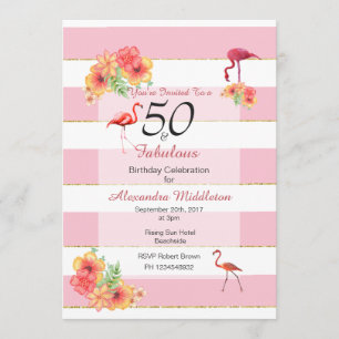 50 e Fabuloso Convite de Aniversário Rosa Tropical