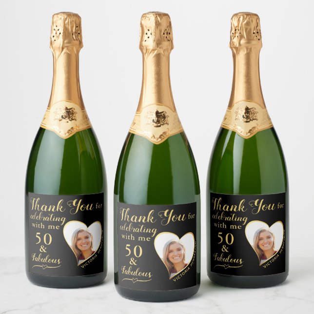 50 e Fabuloso Obrigado Aniversário Negro e Dourado (Garrafas)