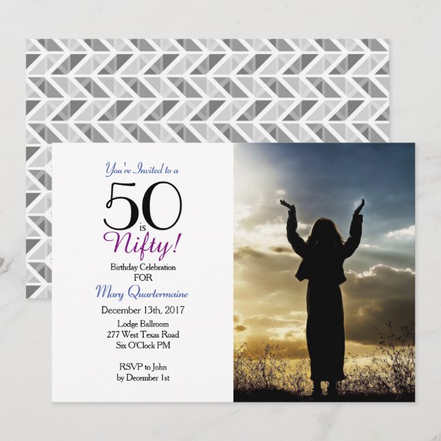 50 é Nifty! 50º Convite para Fotografias de Festa  (Frente/Verso)
