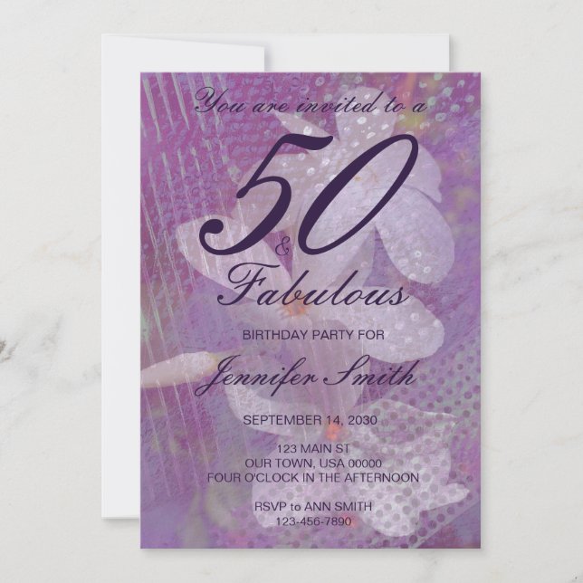 50 & Fabuloso Convite de Aniversário para Lavandas (Frente)