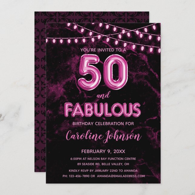 50 & Fabuloso Convites de Aniversário para Balões  (Frente/Verso)