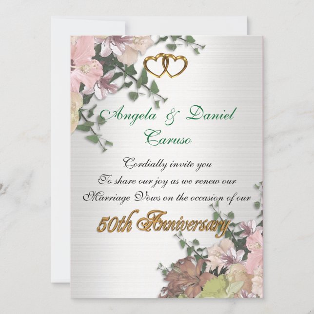 50.o aniversário Convite para flores de aquarela (Frente)