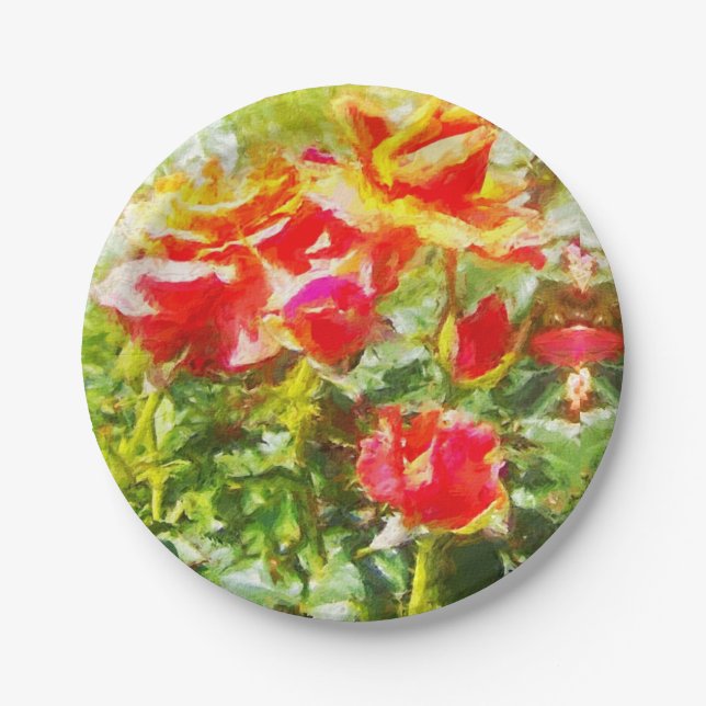 50 Pratos de Papel Rosas Laranja (Frente)