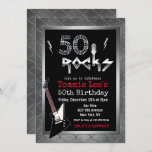50 Rocks Rockstar Guitar 50º Convite de Aniversári<br><div class="desc">50 Rocks Rockstar Electric Guitar Metal Metallic Silver Glitter 50th Surprise Birthday Invitation</div>