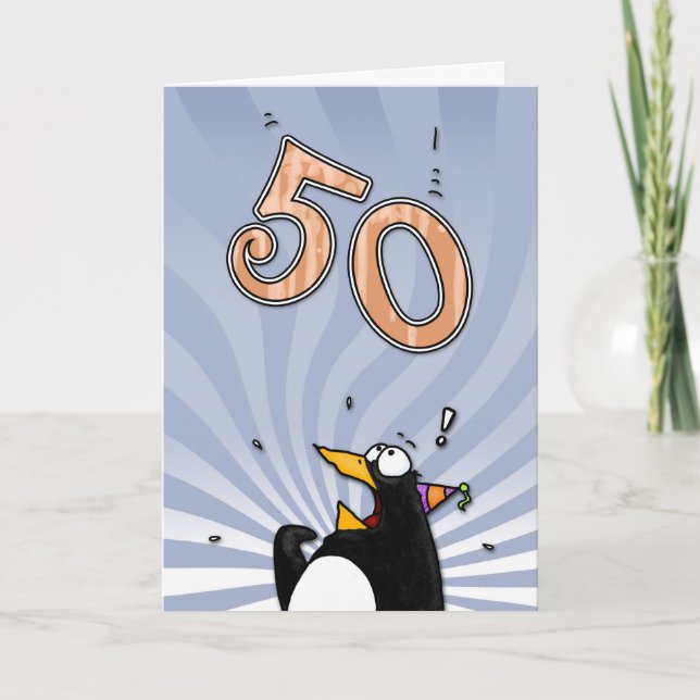 50th aniversário - cartão da surpresa do pinguim (Frente)