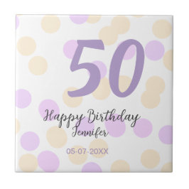 50th birthday add name date purple orange polkadot