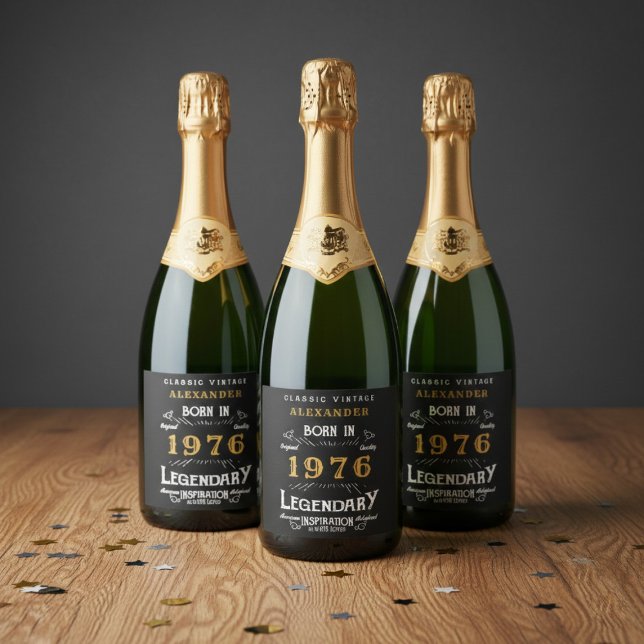 50th Birthday Legend Add Your Name 1976 Vintage (Born 1976 legendary sparkling wine labels. Grey background.)