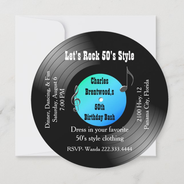 50th Convite gravado festa de aniversário (Frente)