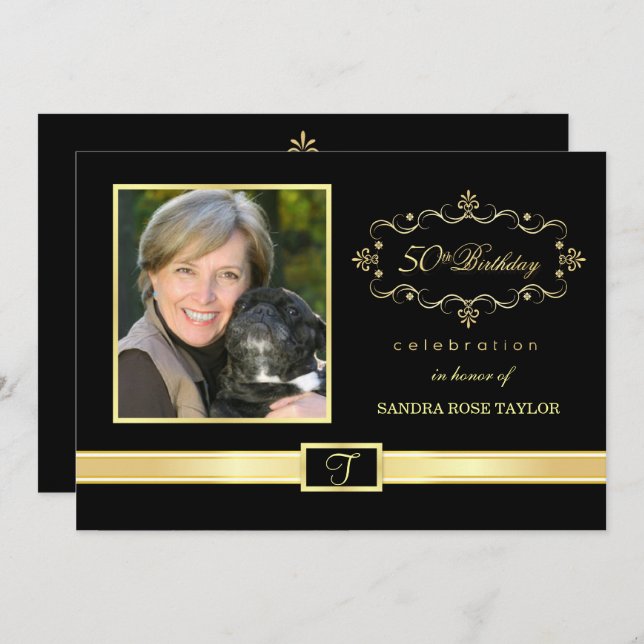50th Convites de festas de aniversários com foto (Frente/Verso)