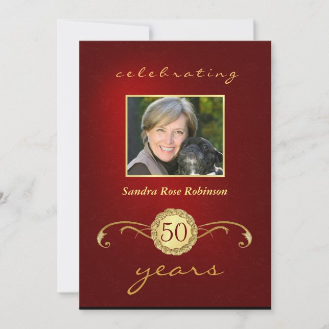 50th Convites do aniversário - vermelhos & (Frente)