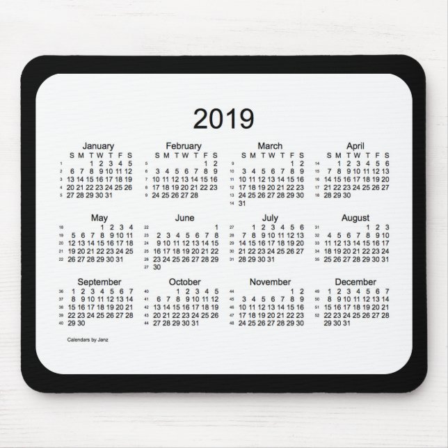 52 calendário Mousepad preto e branco das semanas (Frente)