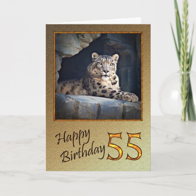 55º Cartão de aniversário com um leopardo-da-neve (Frente)