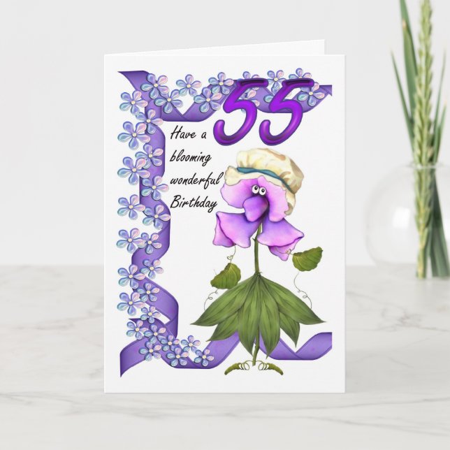 55.º Cartão de aniversário com flores bonitinhas d (Frente)