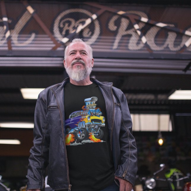 55 Camisa de Manga Longa Carro Engraçado em Chamas (Criador carregado)