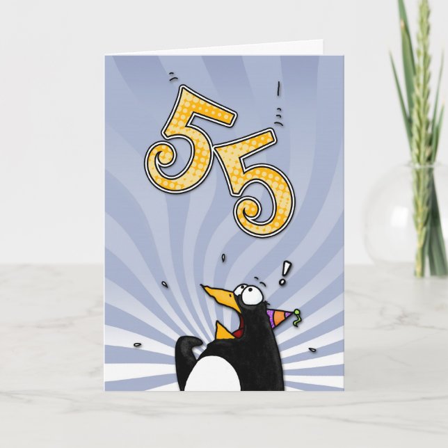 55th aniversário - cartão da surpresa do pinguim (Frente)