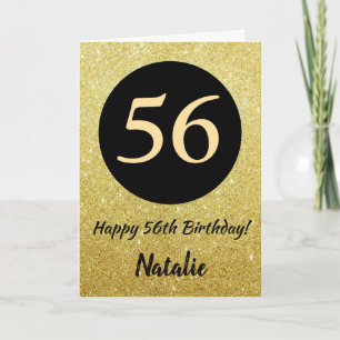 56.º aniversário feliz, preto e Dourado cartão