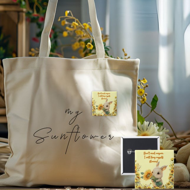 5.08cm Bóton quadrado | Coelho-cinto, Mantendo girassol (Criador carregado)