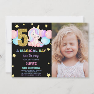5 Birthday Unicorn Birthday Convite de Aniversário
