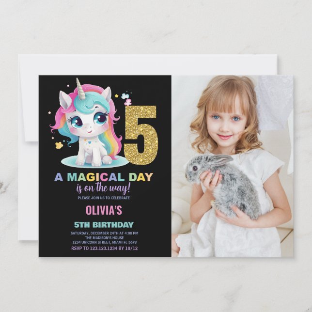 5 Birthday Unicorn Birthday - Foto dos Convites de (Frente)