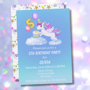 5 Birthday Unicorn Com Convite Para Bolo
