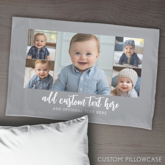 5 Colagem de Fotografias Cinza Mínima Moderna Bran (Create Your Own Photo Collage Pillowcase)