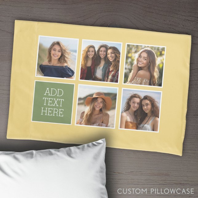 5 Colagem de Fotografias - com Fundo de Limão e Sa (Create Your Own Photo Collage Pillowcase)