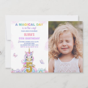 5 Floral Unicorn - Convites de Aniversário com Fot