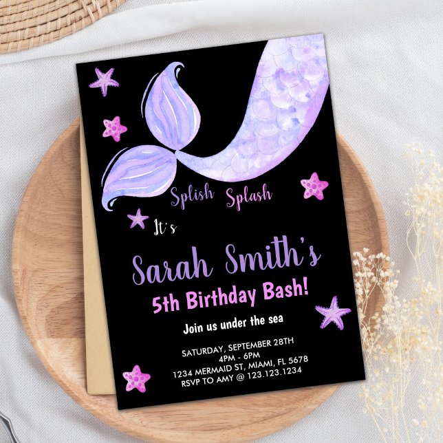 5 Mermaid - Convites de aniversário sob o mar (5th Mermaid Birthday Invitations under the sea)